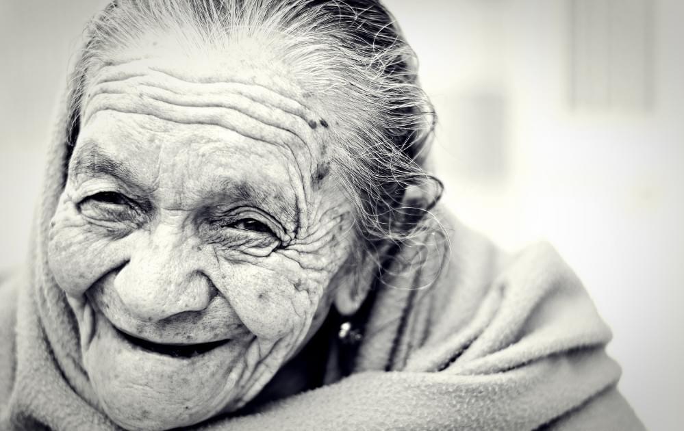 Black and white photo of elderly woman