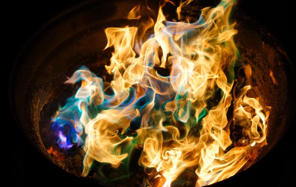 Colored fire over bucket