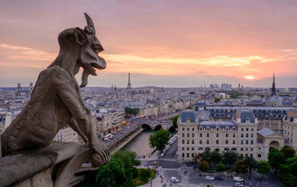 Gargoyle looking over city